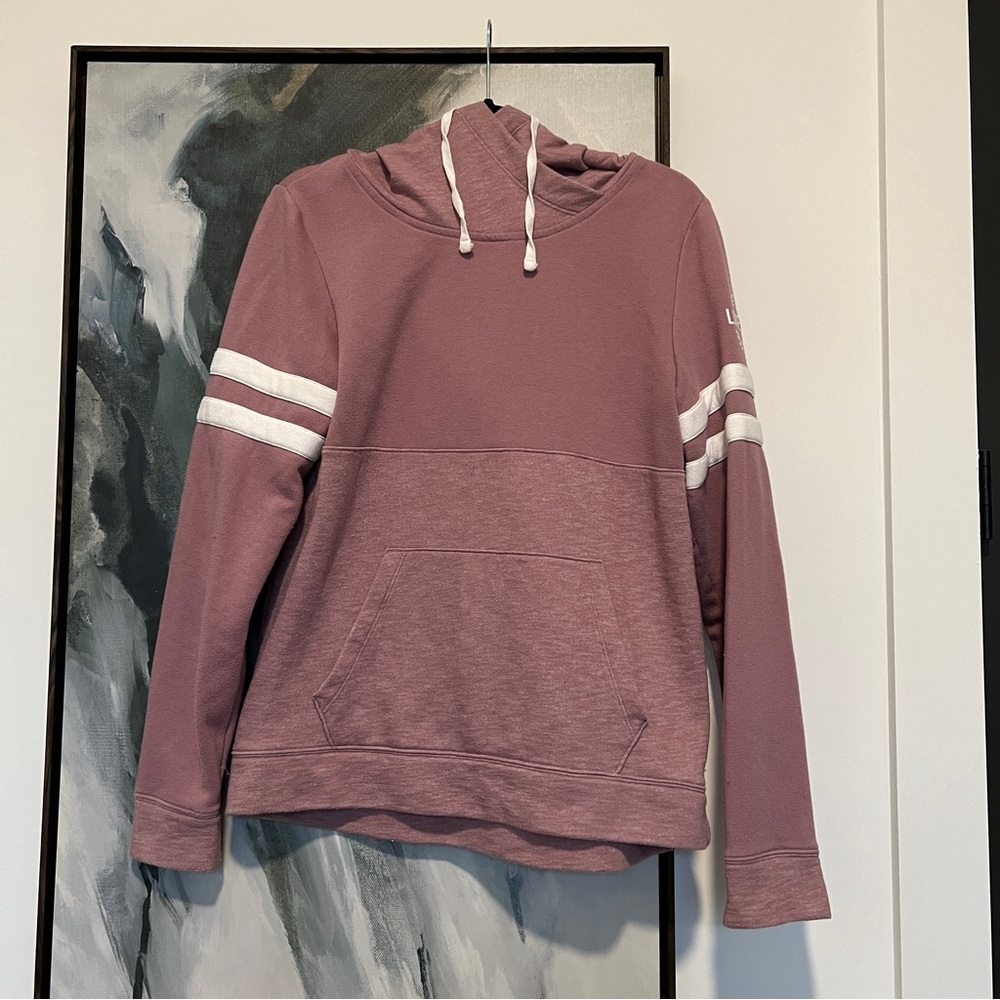 Pink Victoria secret long sleeve stripe kangaroo pocket back logo hoodie S